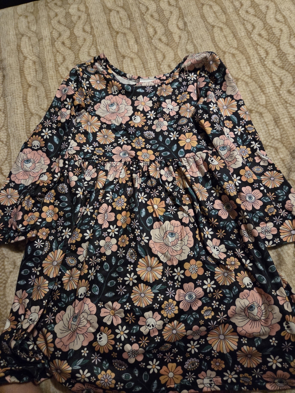 Girls' Navy Floral Long-Sleeve Dress Halloween Sneaky- Pink & Peach Flowers